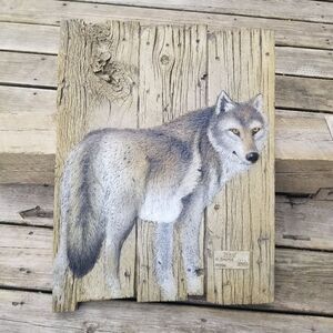 George Turner Limited Edition Hand Painted Relief Sculpture "WOLF" 1996 Barnwood